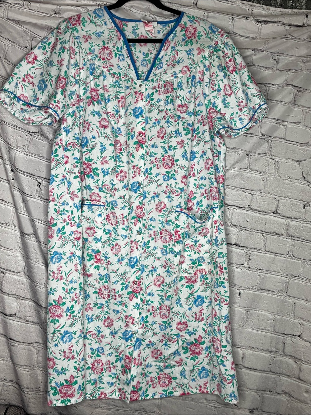 Vtg 80s 90s Rose Nylund GoldenGirl Cottagecore Floral Spring Pearl Snap Duster L